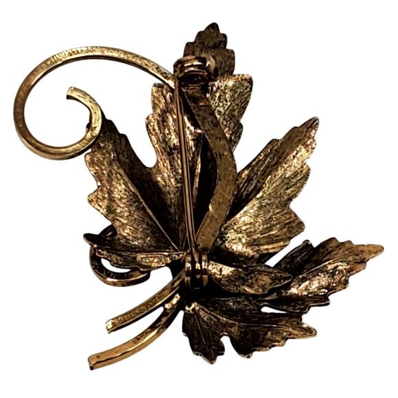Maple Leaf Leaves Brooch 1.75" Pin Vtg Unsigned - Picture 2 of 3